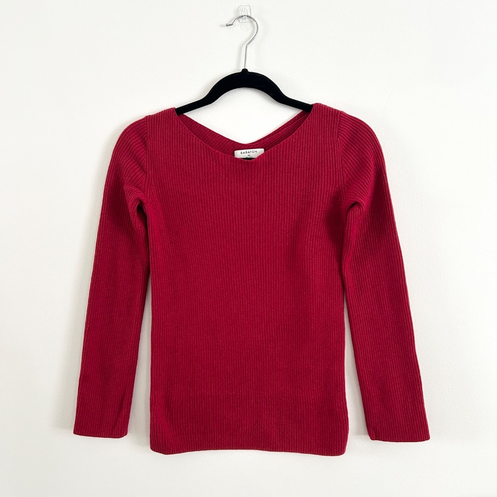Aritzia Babaton Kitano Cross Back Wool Sweater Cherry Red Long Sleeve Size XS